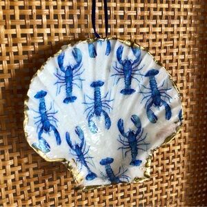 Blue Lobster Shell Art with Gold Trim